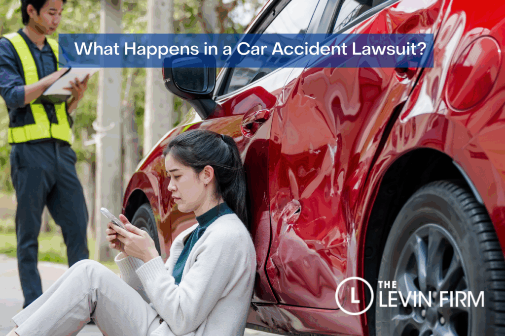 a woman sit after a car accident